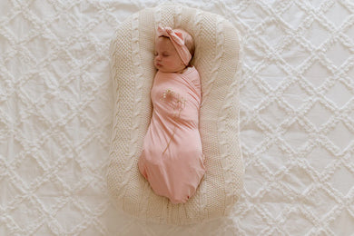 MARSHMALLOW PINK BAMBOO JERSEY SWADDLE WRAP & TOPKNOT